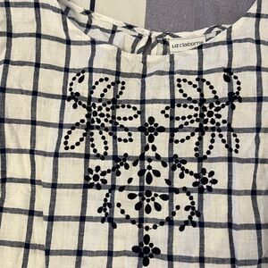 Liz Claiborne Navy and White Checkered Blouse